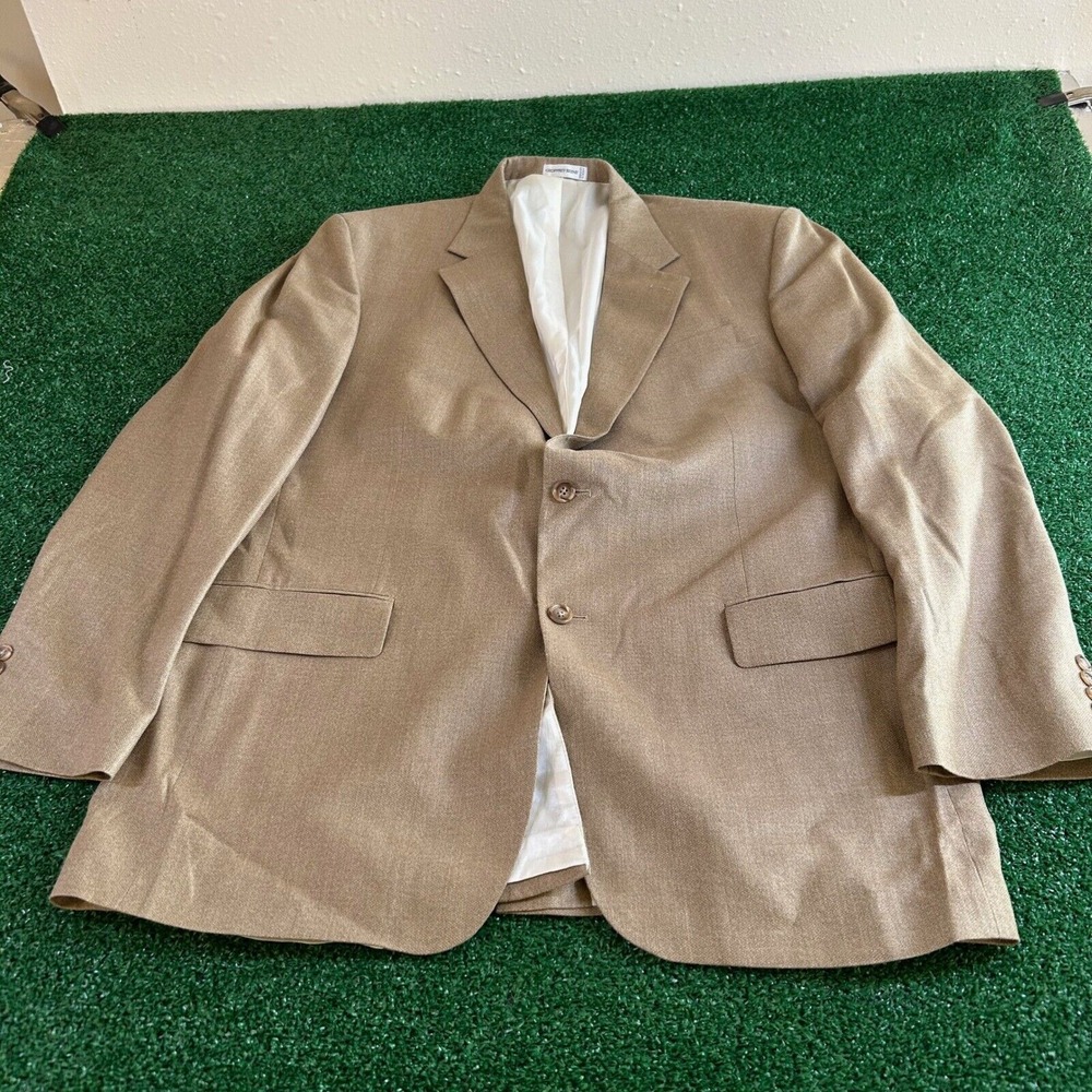 Geoffrey Beene Blazer Sport Coat Two Button Tan Business Suit Wool Silk Mens 46L